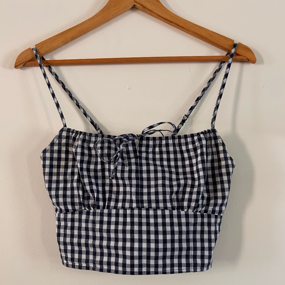 Abercrombie & Fitch Women's Blue Gingham Cropped Spaghetti Strap Top